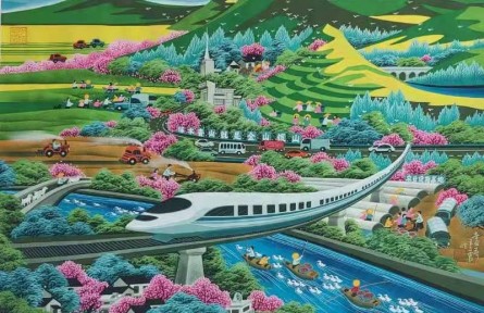 陜西戶縣農(nóng)民畫(huà)《綠水青山》