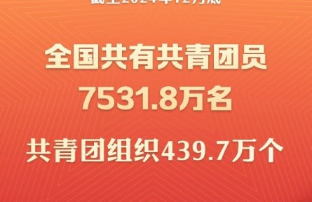 截至2024年底全國共有共青團員7531.8萬名